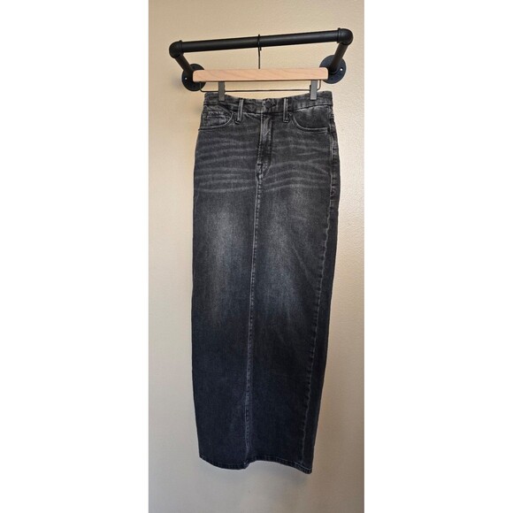 Good American black denim long jeans skirt with zip up back slit - Picture 1 of 9